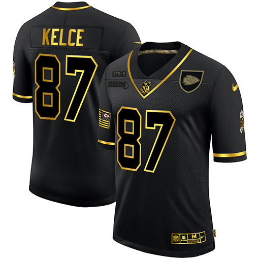 Kansas City Chiefs #87 Travis Kelce Men Nike 2020 Salute To Service Golden Limited NFL black Jerseys->san francisco 49ers->NFL Jersey